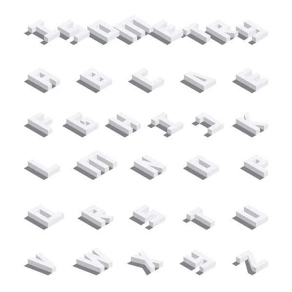 Изометрические Английские Буквы Лежащие Тени Материалам Сборника Блоков Изолированных Белом — стоковый вектор