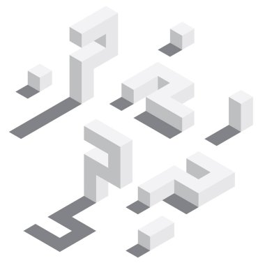 7 numaralı izometrik tarzı. Beyaz beyaz basamak gölgeler. Eğitim Seti