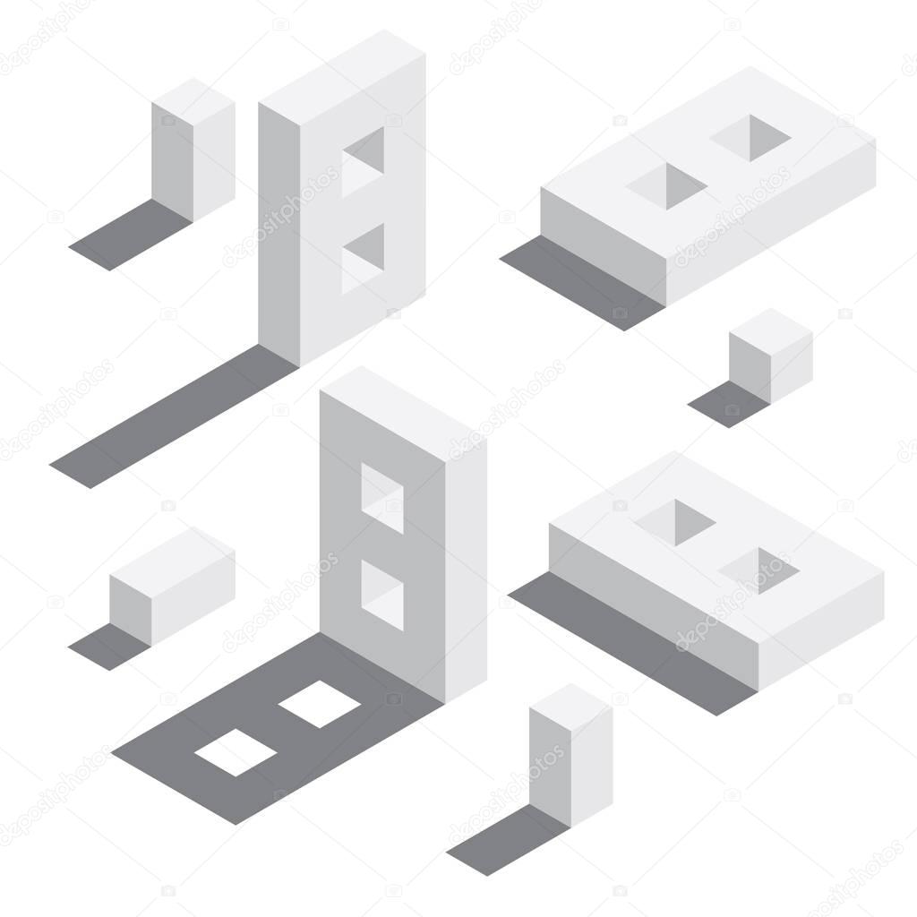 Number 8 in isometric style. White on white digits with shadows. Educational set