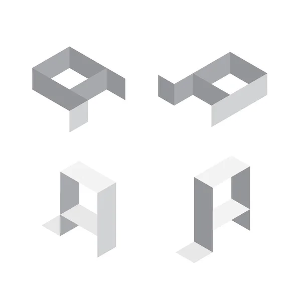 Vector isometric letters E in various foreshortening views. Edge