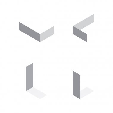 Vektör izometrik harflerle L çeşitli foreshortening sayısı. Kenar anahat alfabesi