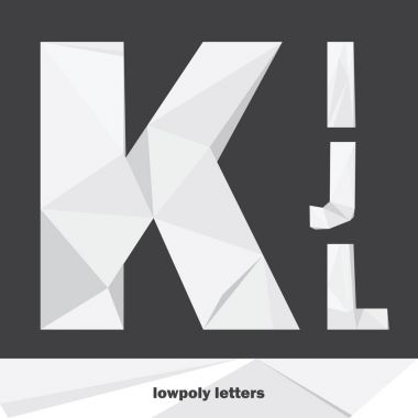 Lowpoly K L ı koyu arka plan üzerinde izole J harfleri. İngilizce alfabe gri tonlarında. Vektör çizim