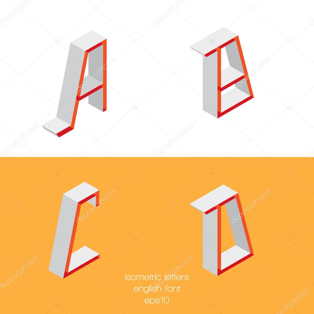 Set of vector isometry letters A B C D Font part, good for lettering and writing quotes.