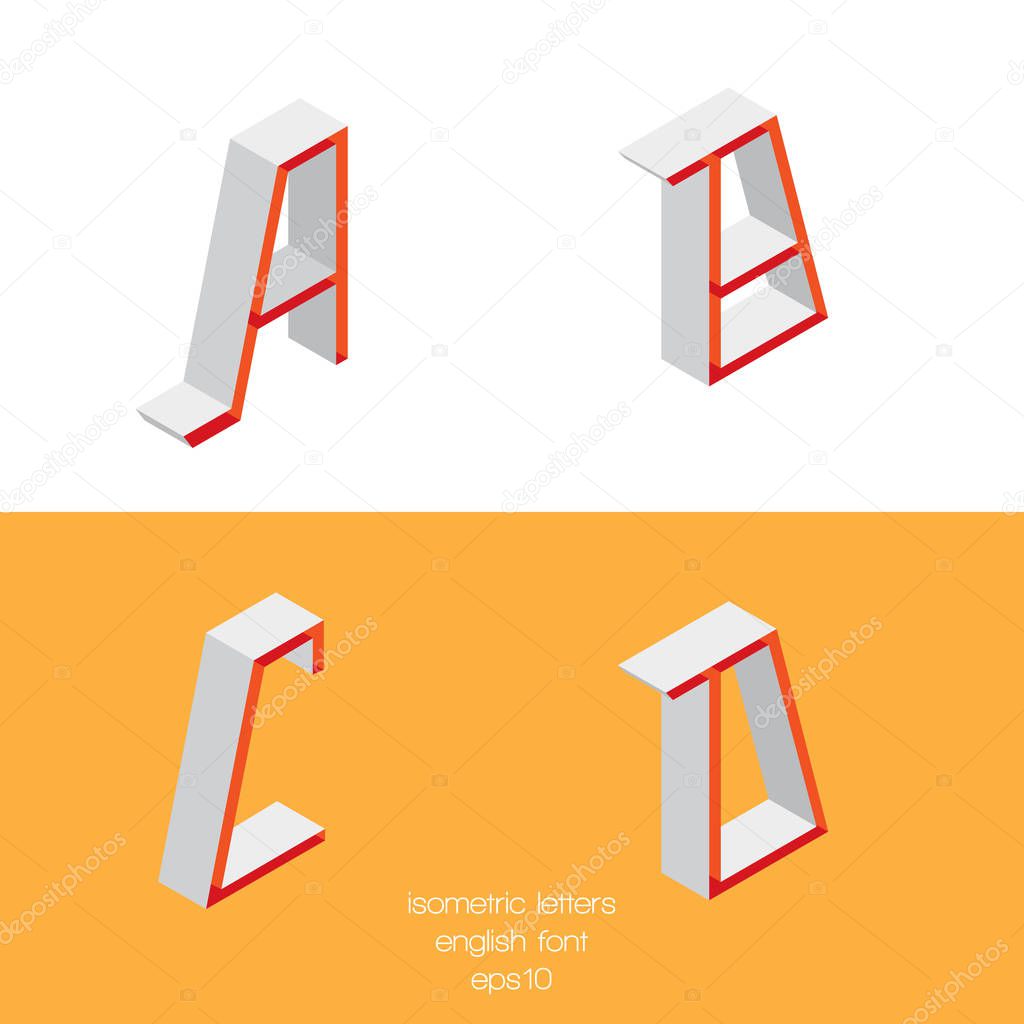 Set of vector isometry letters A B C D Font part, good for lettering and writing quotes