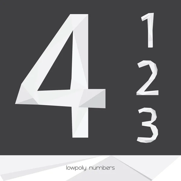 Vector set with low poly numbers 1 2 3 4 isolated on dark background. Grey and white digits — Stock Vector