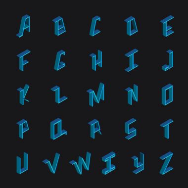 Mavi parlak İngilizce yazı geometrik izometrik tarzı ile vektör toplama.