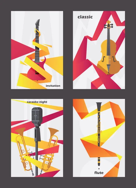Cartões verticais dedicados à música ao vivo, instrumentos, karaoke e som. Coleção de vetor bom para design de convite, concertos, tocar — Vetor de Stock