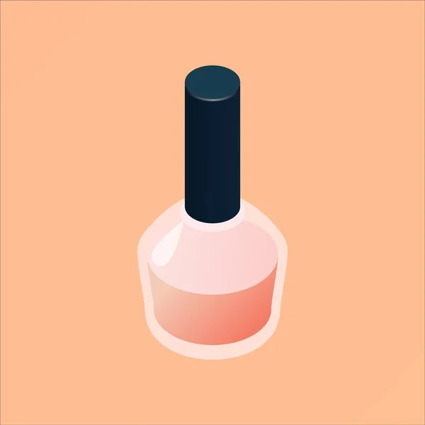 Frasco de esmalte de uñas isométrico con barniz de esmalte desnudo. Producto cerrado de belleza 3d en colores pastel — Vector de stock