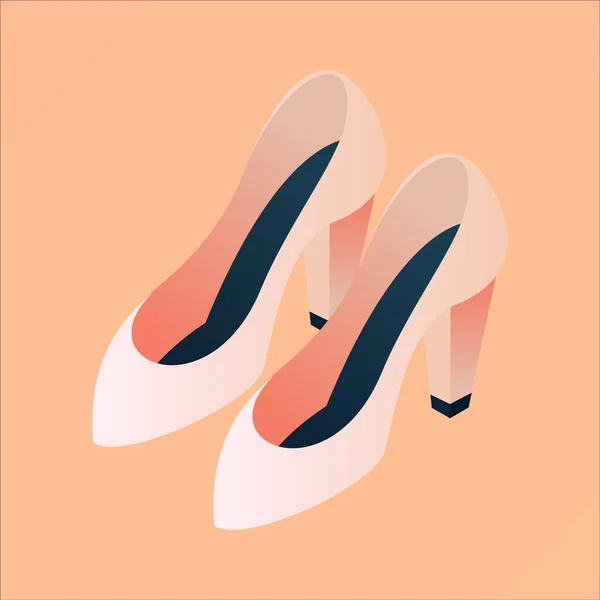Elegant pair of shoes in nude beige gradients in isometric style. Isolated on peach background concept fashion illustration — Stock Vector