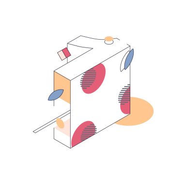 Çizgiler ve yuvarlak şekiller gibi grafik elementlerle süslenmiş bir numaralı Isome. Beyaz arkaplan basamağında izole edilmiş 1 ana hatlı ve parlak renkler