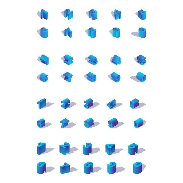 Isolated White Background Isometric Numbers Various Foreshortenings Colección Dígitos Azules — Vector de stock