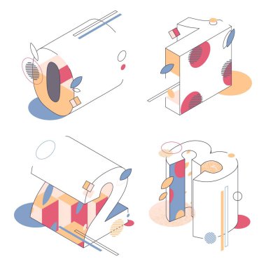 Komik renkli izometrik sayı dizisi 0 'dan 1-2-3' e kadar. Beyaz arkaplanda izole edilmiş 3d rakamlar koleksiyonu.