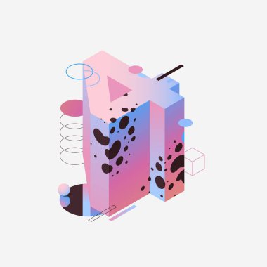 Geometrik şekiller ve dokularla dekore edilmiş Pastel Pembe ve Mavi renklerle çizilmiş 4 numara. Beyaz arkaplan vektör toplama ögesinde izole edildi.