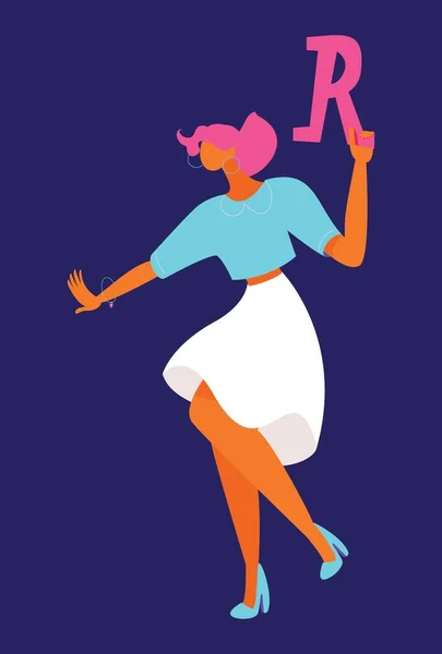 Belle Danseuse Avec Lettre Isolée Sur Fond Bleu — Image vectorielle