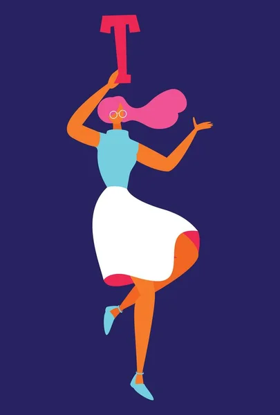 Fille Heureuse Dansant Avec Lettre Alphabet Anglais Humain — Image vectorielle