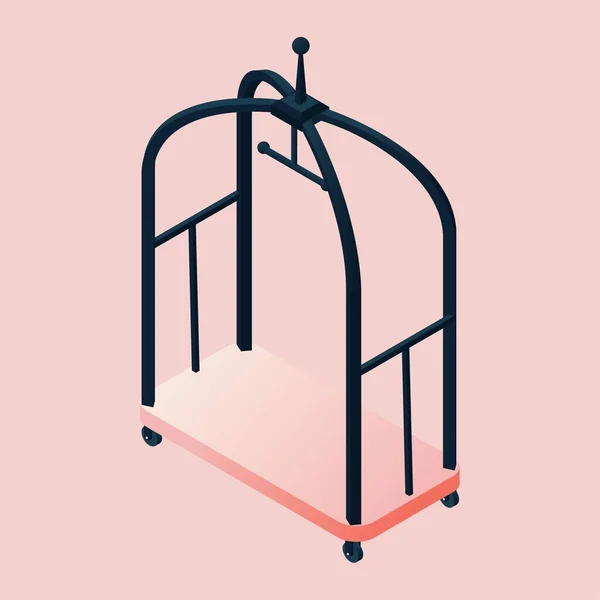 Готельний Візок Ізометричний Рожевому Фоні — стоковий вектор
