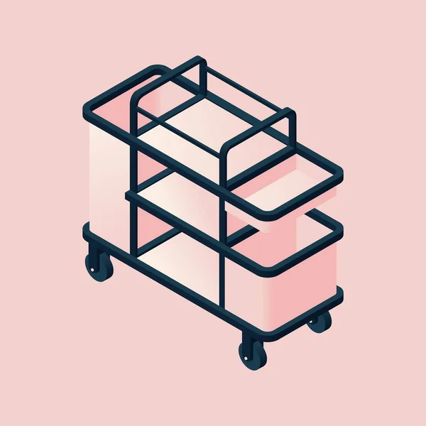 Hotel Cart Maids Pink Background Isometric Style — Stock Vector