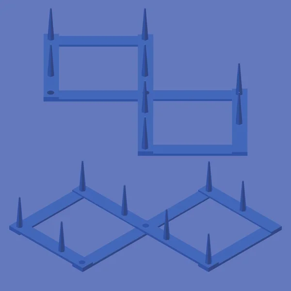 Spike Strip Isometrisch Blaue Stacheln Oder Stachel Gut Für Quarantäne — Stockvektor