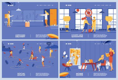 Koronavirüs salgınıyla ilgili taşıyıcı pankartlar. Ülke çapında karantina, sosyal mesafeler, irtibatsız ulaşım, ev eğitimi