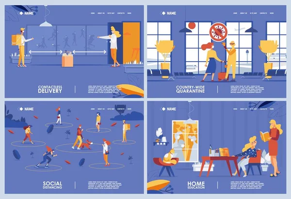 Koronavirüs salgınıyla ilgili taşıyıcı pankartlar. Ülke çapında karantina, sosyal mesafeler, irtibatsız ulaşım, ev eğitimi