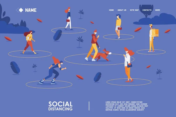 Landing Page Template People City Quantine Taking Social Distance While — Wektor stockowy