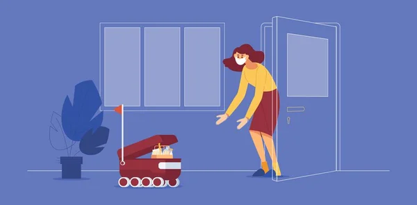 Los Robots Entregan Comida Para Personas Con Contactos Cercanos Con — Archivo Imágenes Vectoriales