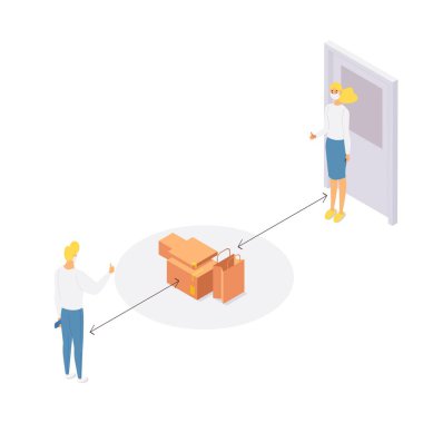 Temassız teslimatın beyaz üzerine izole edildiği ilginç bir sahne