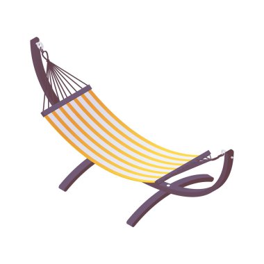 Oteller, kulübeler, denizde dinlenmek için tezgahta duran Isome 'lı hamak..