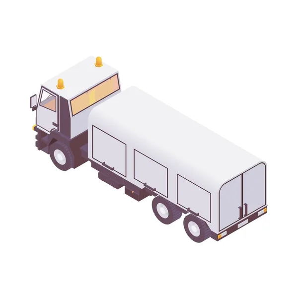 Isometrische Vliegtuig Laadwagen Catering Cabine Leunende Vrachtwagens — Stockvector