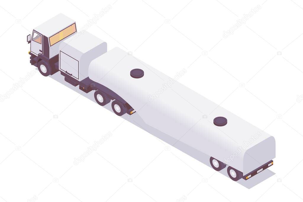 Isometric jet fuel truckplane. Refueling lorry tanker