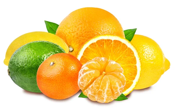 Цитрусовий фруктовий набір (незнайомий, апельсин, лайм, лимон) ізольований — стокове фото