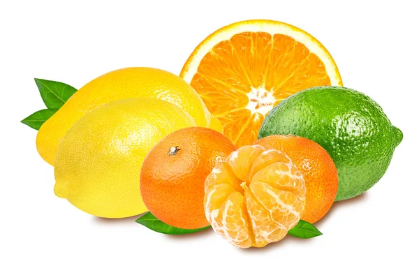 Citrus Fruit Set (tangerine, orange, lime, lemon) isolated — ストック写真