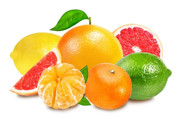 Цитрусовий фруктовий набір (незнайомий, апельсин, лайм, лимон) ізольований — стокове фото