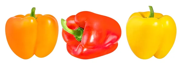 Peperoni rossi, arancioni e gialli isolati su bianco — Foto Stock