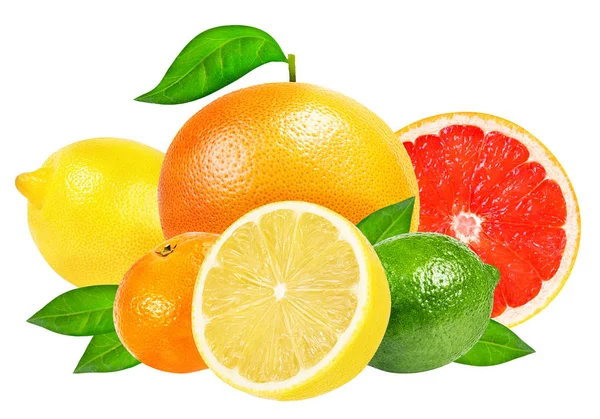 Цитрусові фрукти встановити (tangerine, грейпфрут, вапна, лимона) ізольованих o — стокове фото