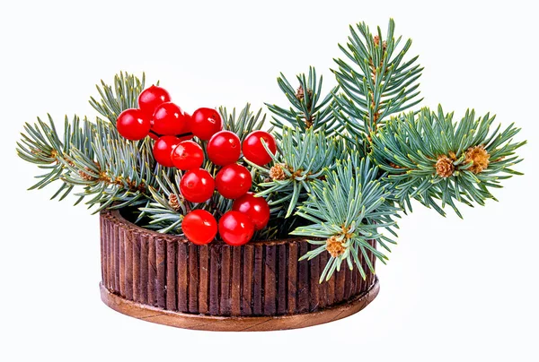 Christmas decoration-tree and bunches of red viburnum — Stock Photo, Image