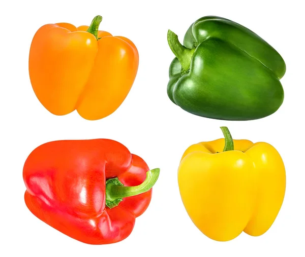 Red, orange, green and yellow bell peppers isolated on white — Stock Photo, Image