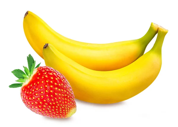 Bananen en aardbeien geïsoleerd — Stockfoto