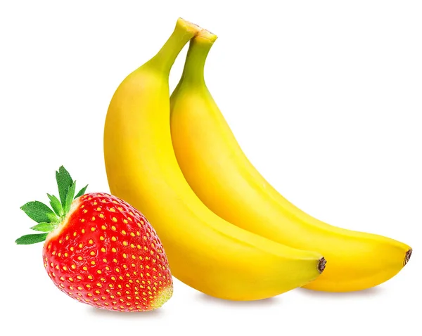 Bananen en aardbeien geïsoleerd — Stockfoto