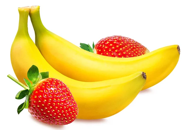 Bananen en aardbeien geïsoleerd — Stockfoto