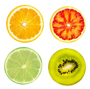İzole narenciye. Portakal, greyfurt, limon ve kivi Isola