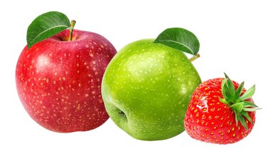 elma ve üzerinde beyaz izole çilek 