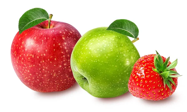 Jablko a jahoda izolovaných na bílém — Stock fotografie