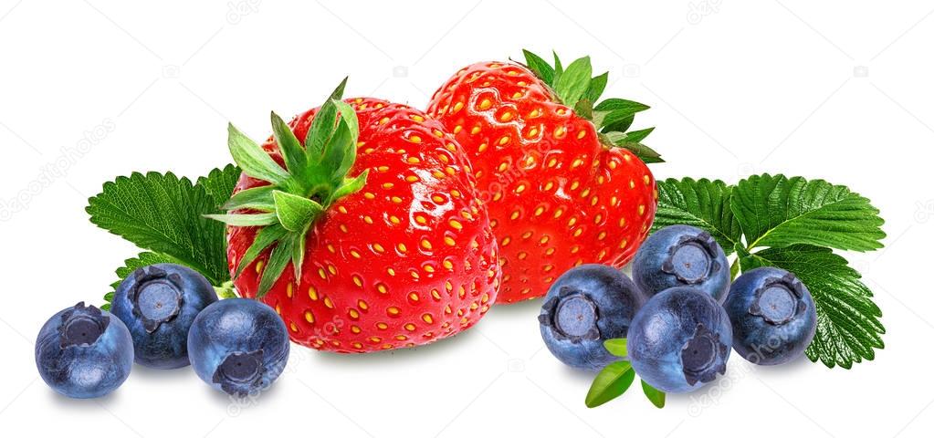 Fresh strawberry and blueberry isolated on white