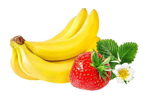 Μπανάνα και φράουλα που απομονώνονται σε λευκό — Φωτογραφία Αρχείου