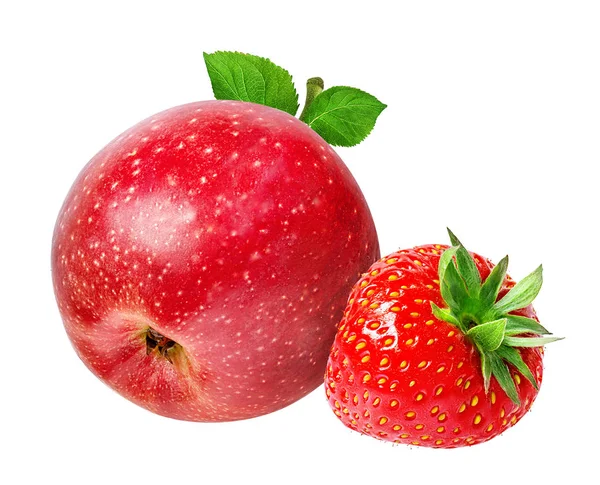 Jahody a jablka izolované na bílém — Stock fotografie