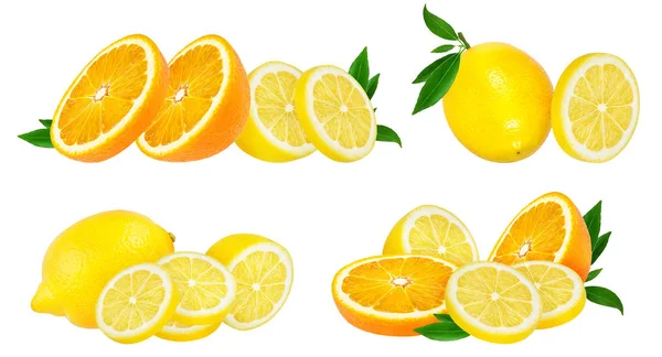 Citroen en oranje fruit geïsoleerd op wit — Stockfoto