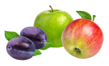 elma ve Erik üzerinde beyaz izole 