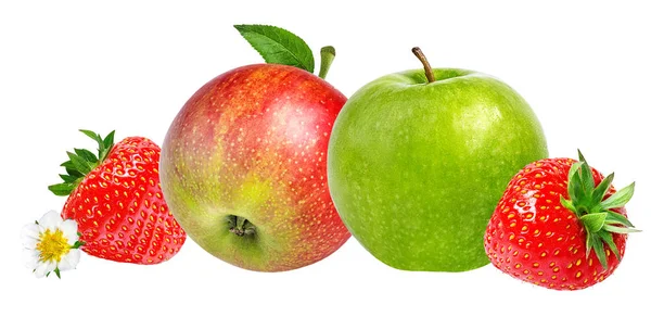 Manzanas y fresas aisladas sobre blanco —  Fotos de Stock