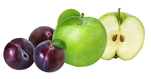 Apples and plum isolated on white — Stock Photo, Image